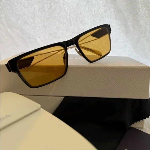 Prada Black Frame Sunglasses with Yellow Lens - Picture 8 of 9